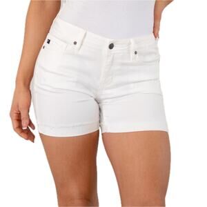KanCan NEW White Denim Mina Essentials Mid Rise Raw Edge Rolled Casual Shorts